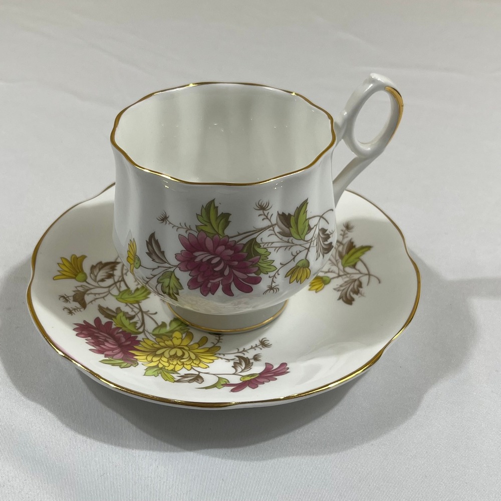 Royal Dover Tea Cup Saucer Set White November Chrysanthemum Floral
